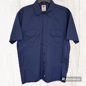 NWOT: Men’s Med Navy Blue Dickies Button-Up Work Shirt W/2 pockets On The Chest